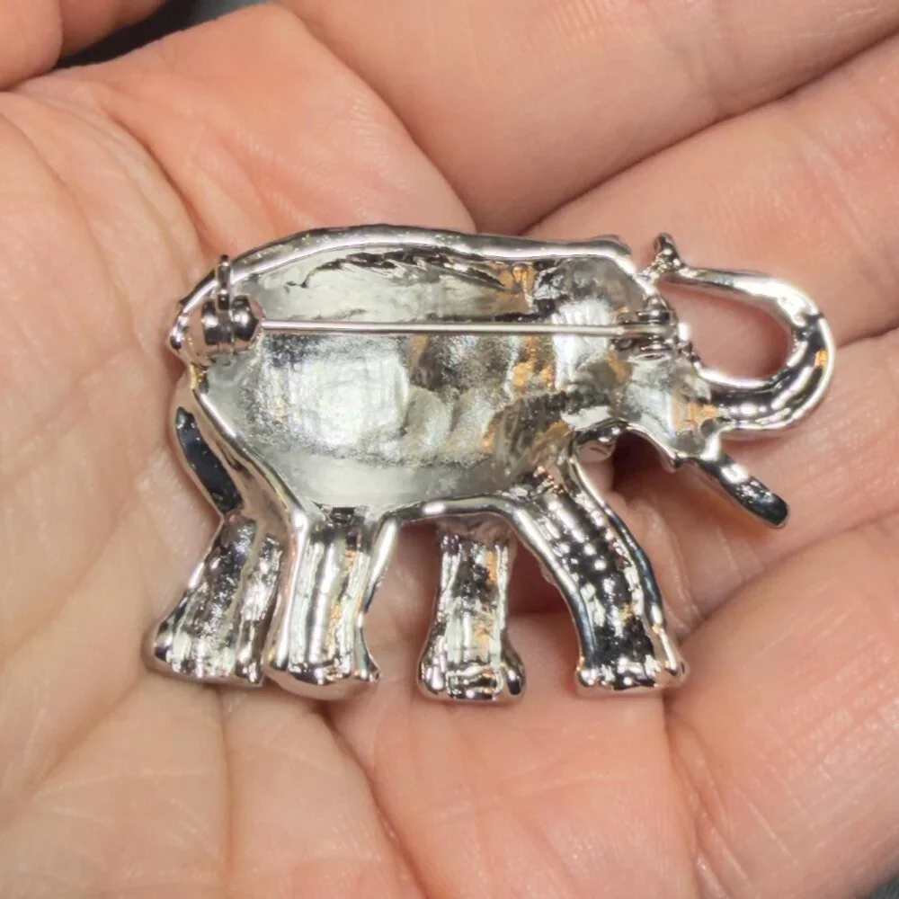 Patriotic Elephant Brooch Enamel Animal Pin Silver Tone Political 1.75”